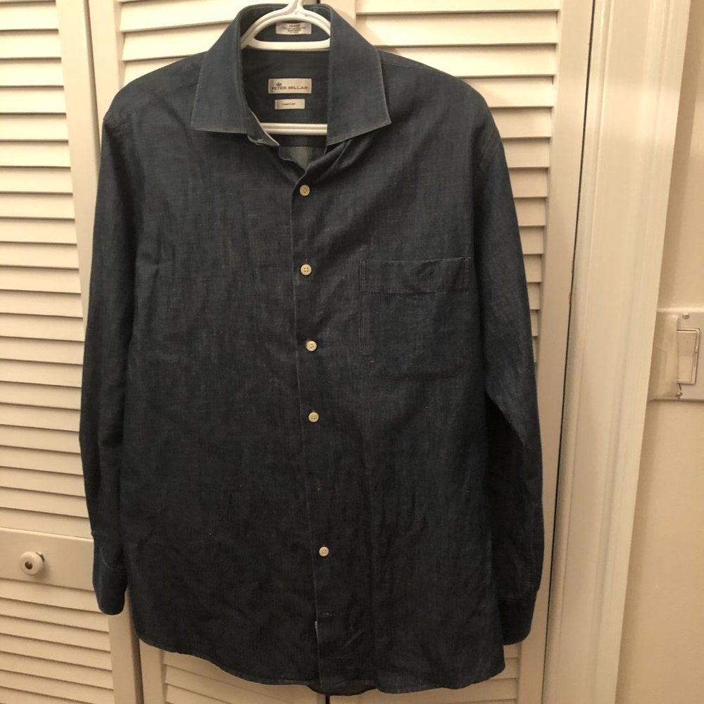 Peter Millar Navy Chambray Button Down Shirt - image 13